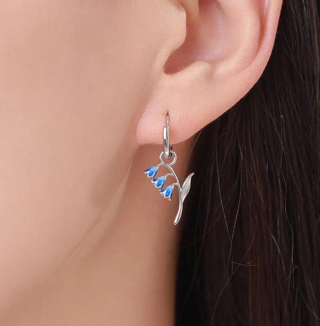 Sterling Silver Enamel Flower Charms for Hoop Earrings, Lavender, Bluebell and Lily of the Valley Charms for Huggie Hoops