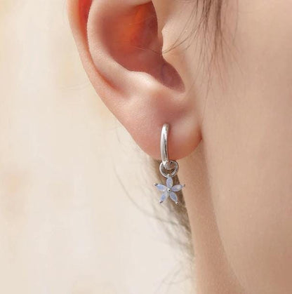 CZ Flower and Lab Moonstone Flower Charms for Huggie Hoops in Sterling Silver, Nature-Inspired Botanical Charms for Hoops Earrings