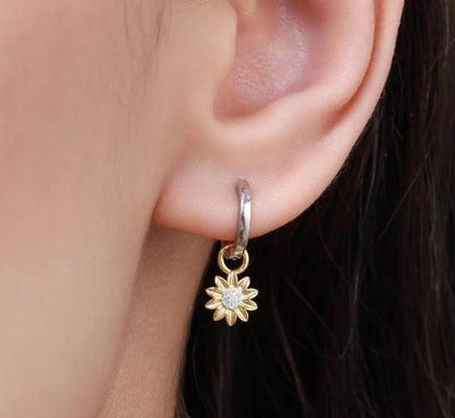 Sterling Silver Variety Flower Charms for Hoop Earrings, Daffodil Charms, Aster Charms, Daisy Charms, Sunflower Charms for Huggie Hoops