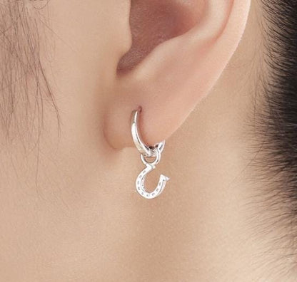 Horse and Horse Shoe Charms for Huggie Hoops in Sterling Silver, Sold as a Pair, Animal Charms for Hoops, Silver or Gold or Rose Gold