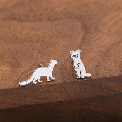 Mismatched Sterling Silver Cute Weasel Stud Earrings, Asymmetric Ferret Earrings, Cute Fun Quirky, Gift for Her, Nature Inspired