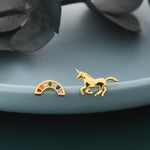 Mismatched Unicorn and Rainbow Stud Earrings in Sterling Silver, Silver or Gold Finish, Asymmetric Unicorn Earrings, Unicorn Horse Earrings