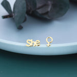 Mismatched Sterling Silver Female Symbol and She Stud Earrings, Silver, Gold or Rose Gold, Venus Earrings, Feminist Earrings