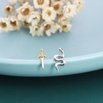 Mismatched Sword and Snake Stud Earrings in Sterling Silver, Asymmetric Snake and Sword Earrings