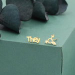 Sterling Silver "They" Pronoun & Transgender Symbol Mismatched Earrings, Asymmetric Trans Earrings, Silver or Gold or Rose Gold finish