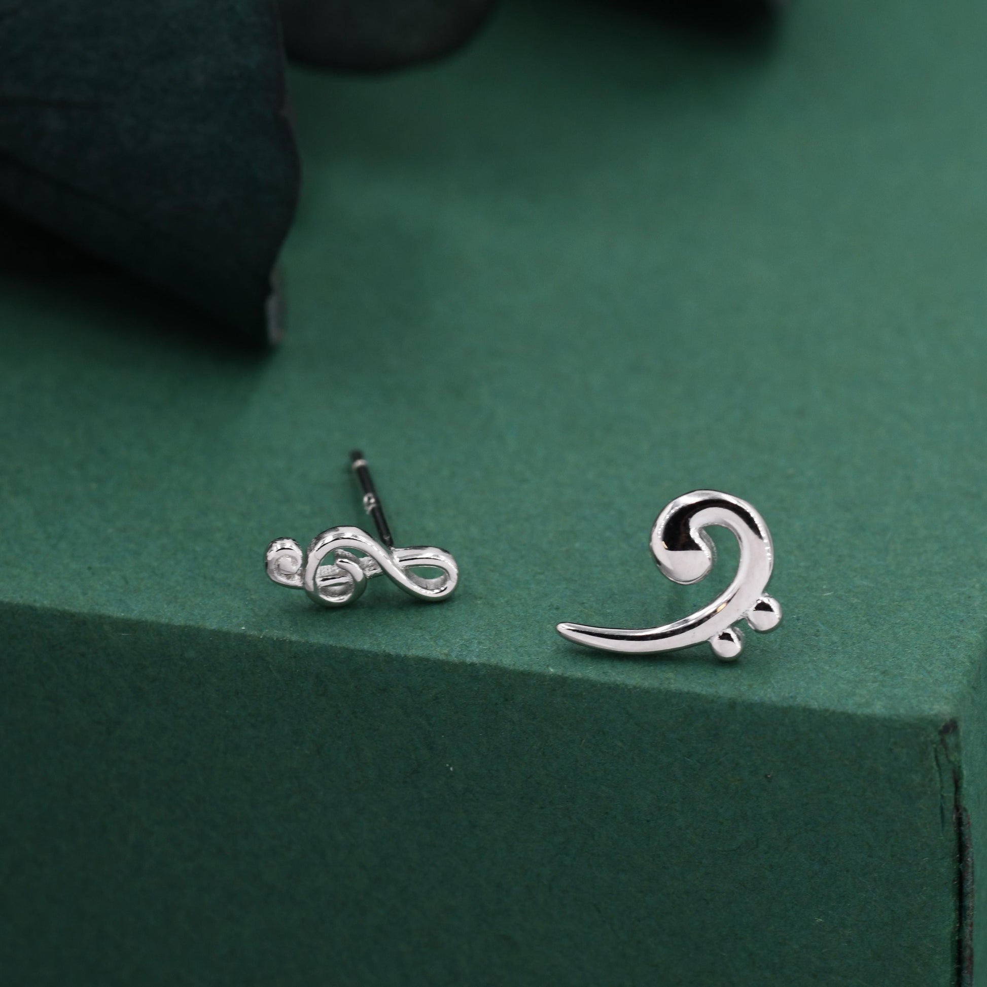 Sterling Silver Treble & Bass Clef Mismatched Stud Earrings, Asymmetric Music Earrings, Melody Earrings