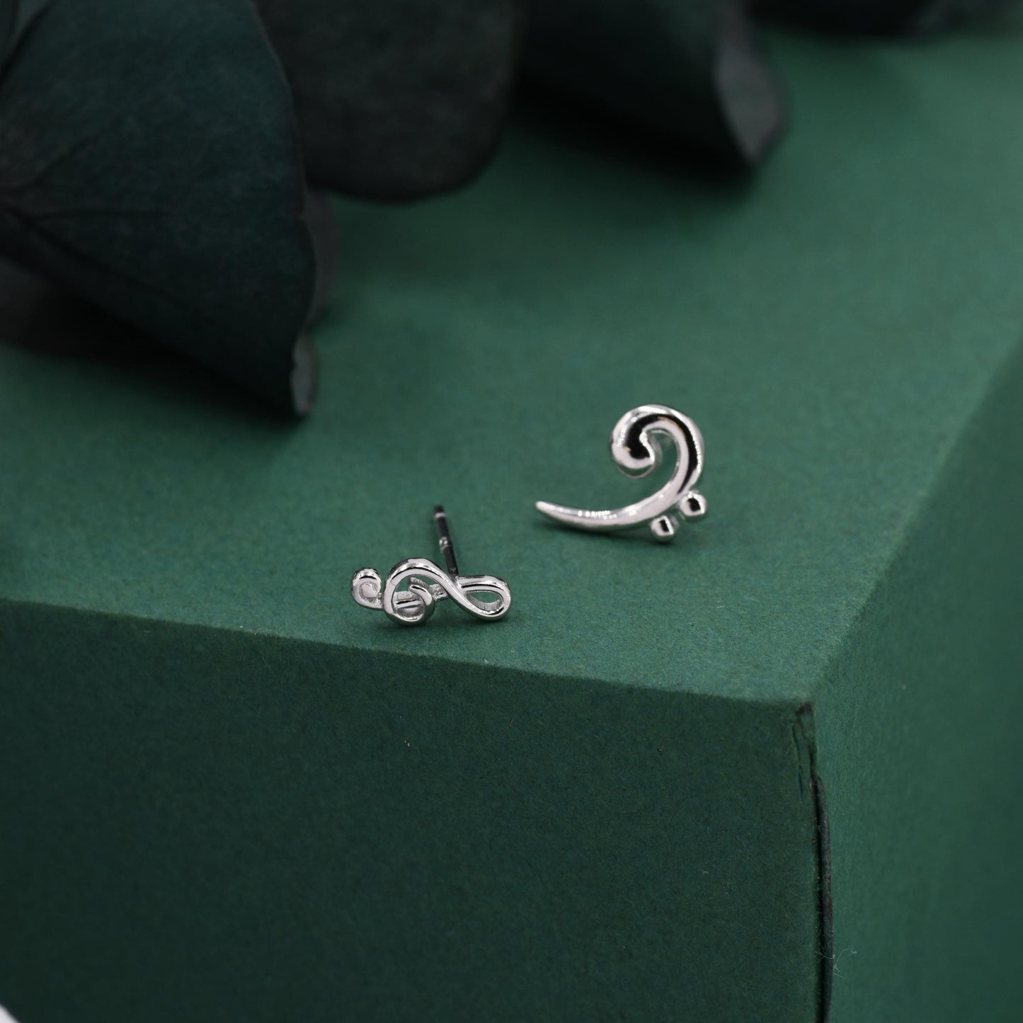 Sterling Silver Treble & Bass Clef Mismatched Stud Earrings, Asymmetric Music Earrings, Melody Earrings