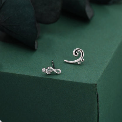 Sterling Silver Treble & Bass Clef Mismatched Stud Earrings, Asymmetric Music Earrings, Melody Earrings