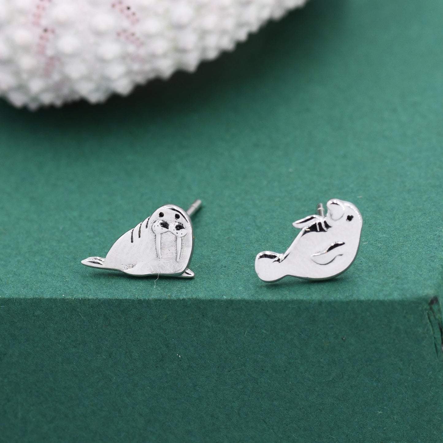 Sterling Silver Walrus & Manatee Mismatched Stud Earrings, Asymmetric Manatee and Walrus Earrings
