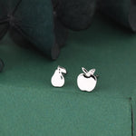 Mismatched Sterling Silver Apple & Pear Stud Earrings – Minimalist Fruit Asymmetric Earrings, Cute Nature Jewellery, Playful Gift for Her
