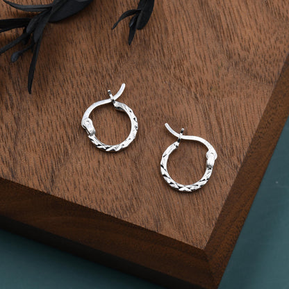 Sterling Silver Diamond Cut Huggie Hoops, Textured Faceted Hoops, Silver or Gold, 8mm or 10mm, Dainty Huggie Hoops Earrings