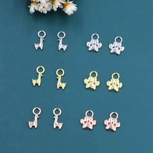 Llama and Paw Print Charms for Huggie Hoops in Sterling Silver, Sold as a Pair, Animal Charms for Hoops, Silver or Gold or Rose Gold