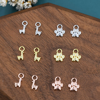 Llama and Paw Print Charms for Huggie Hoops in Sterling Silver, Sold as a Pair, Animal Charms for Hoops, Silver or Gold or Rose Gold
