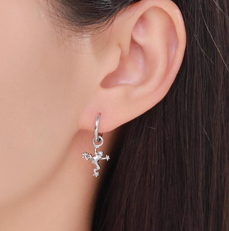 Frog and Otter Charms for Huggie Hoops in Sterling Silver, Sold as a Pair, Animal Charms for Hoops, Silver, Gold or Rose Gold