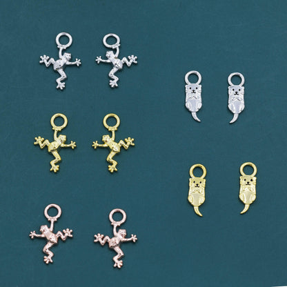 Frog and Otter Charms for Huggie Hoops in Sterling Silver, Sold as a Pair, Animal Charms for Hoops, Silver, Gold or Rose Gold