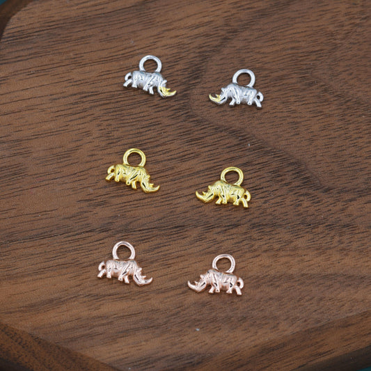 Rhino Charms for Huggie Hoops in Sterling Silver, Sold as a Pair, Animal Charms for Hoops, Silver, Gold or Rose Gold