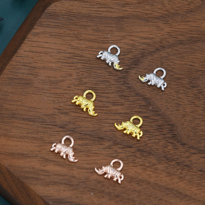 Rhino Charms for Huggie Hoops in Sterling Silver, Sold as a Pair, Animal Charms for Hoops, Silver, Gold or Rose Gold