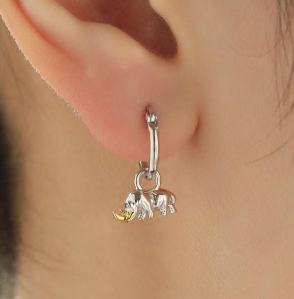 Rhino Charms for Huggie Hoops in Sterling Silver, Sold as a Pair, Animal Charms for Hoops, Silver, Gold or Rose Gold
