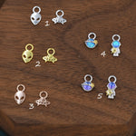 Mismatched Pair of Extraterrestrial Charms for Huggie Hoops in Sterling Silver, Alien and Spaceship Charms, Silver, Gold or Rose Gold Finish