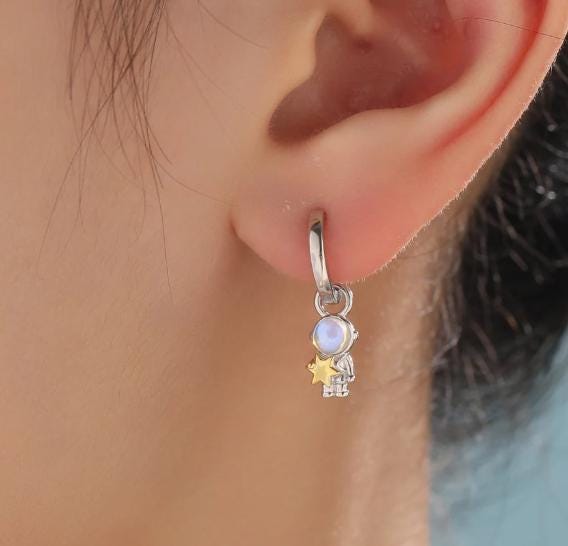 Mismatched Pair of Extraterrestrial Charms for Huggie Hoops in Sterling Silver, Alien and Spaceship Charms, Silver, Gold or Rose Gold Finish