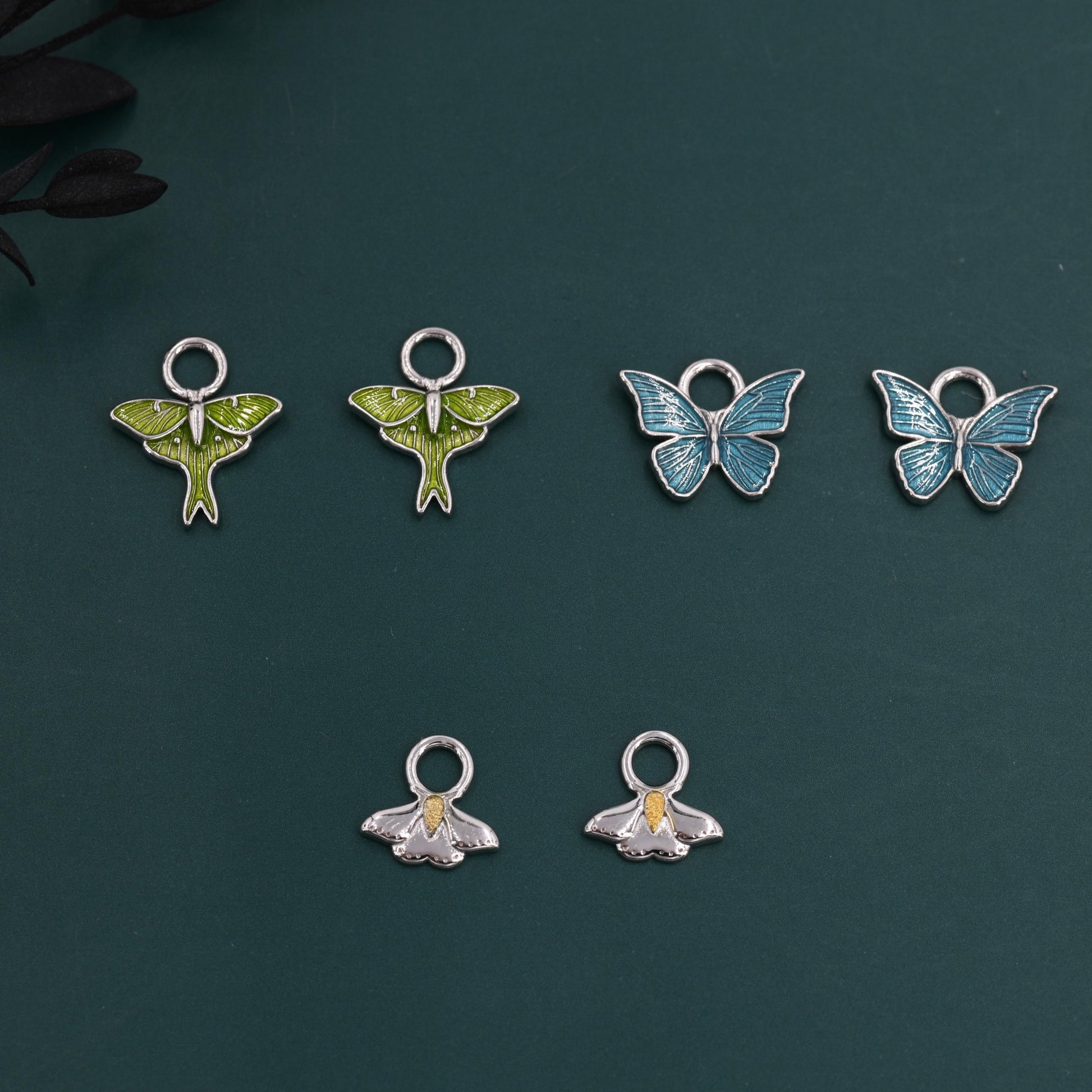Butterfly and Moth Charms for Huggie Hoops in Sterling Silver, Sold as a Pair, Insect Charms for Hoops