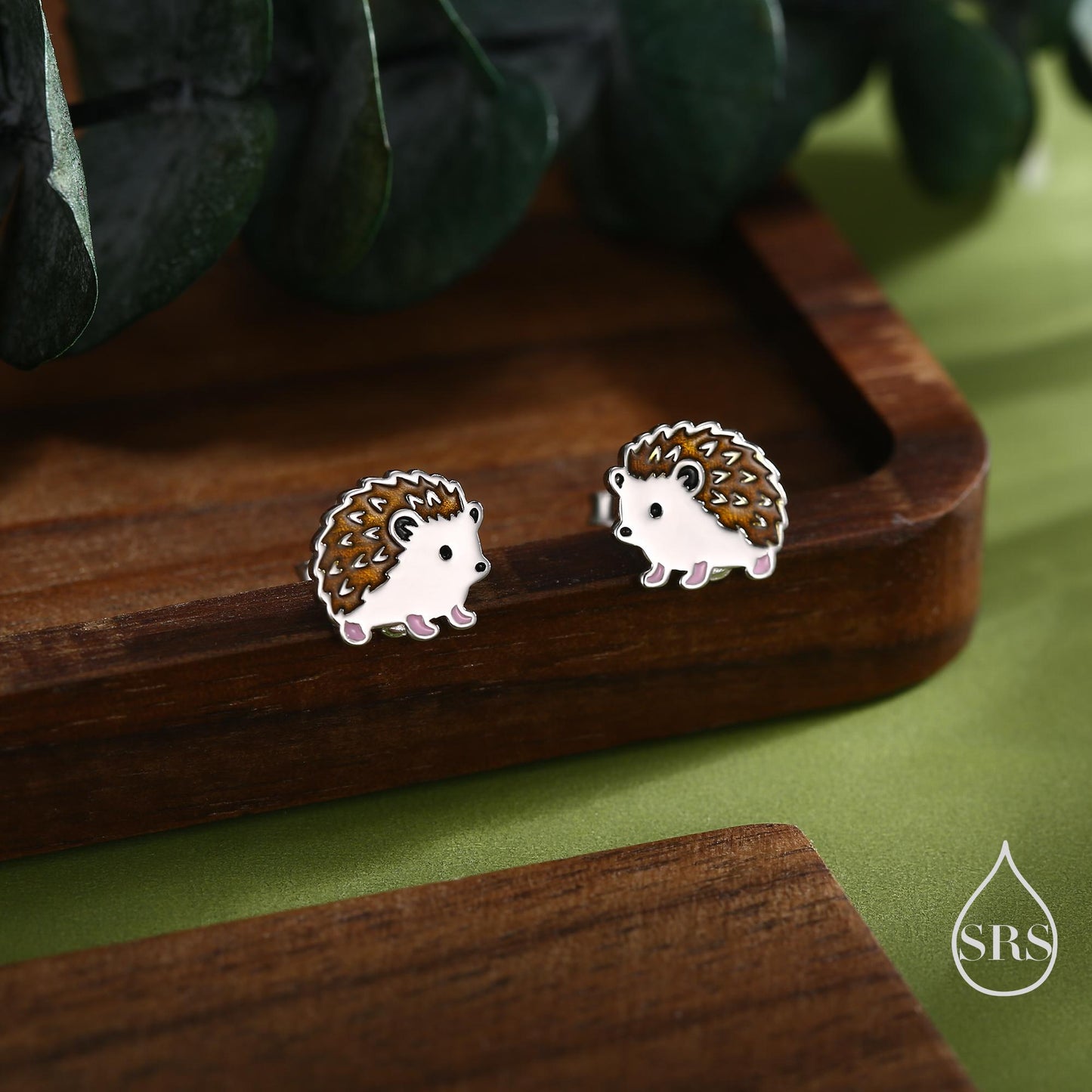 Enamel Hedgehog Stud Earrings in Sterling Silver, Hedgehog Earrings, Nature Inspired Animal Earrings