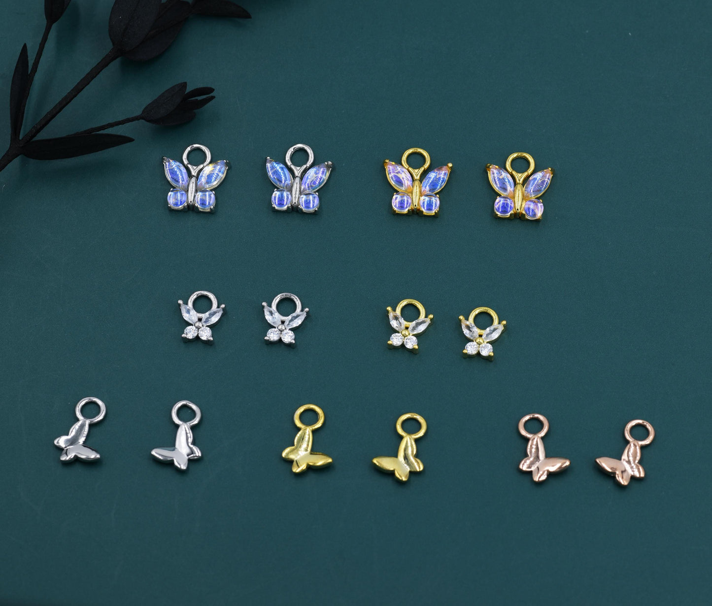 Butterfly Charms for Huggie Hoops in Sterling Silver, Sold as a Pair, Insect Charms for Hoops