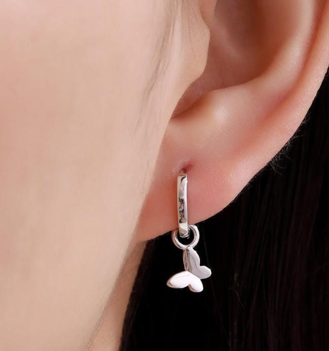 Butterfly Charms for Huggie Hoops in Sterling Silver, Sold as a Pair, Insect Charms for Hoops