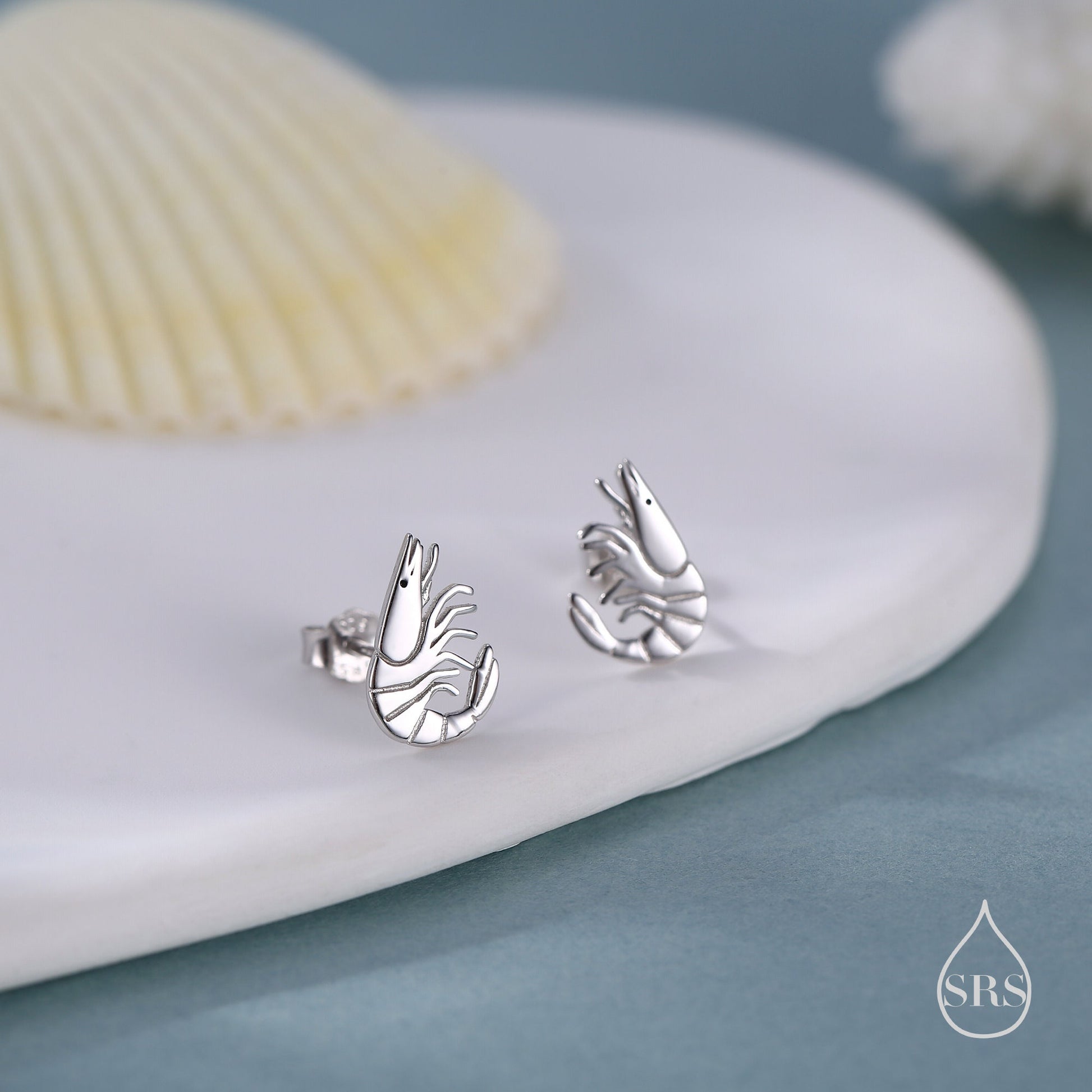 Prawn Stud Earrings in Sterling Silver, Silver or Gold or Rose Gold, Shrimp Stud Earrings, Fish Earrings, Ocean Animal Earrings