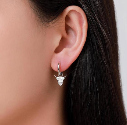 Highland Cow Charms for Huggie Hoops, Sold as a pair, Sterling Silver Charms for Earrings, Detachable, Silver or Gold, Interchangeable Charm