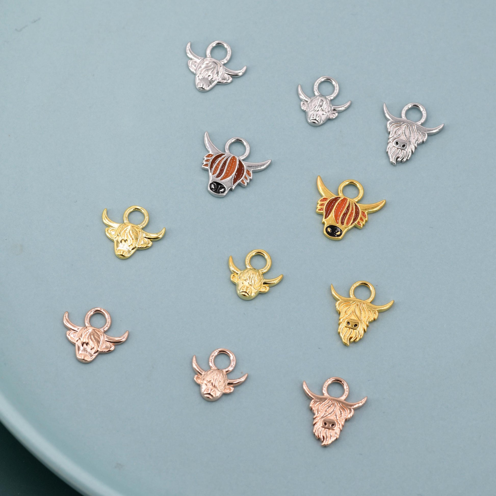 Highland Cow Charms for Huggie Hoops, Sold as a pair, Sterling Silver Charms for Earrings, Detachable, Silver or Gold, Interchangeable Charm