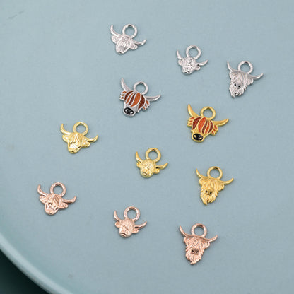 Highland Cow Charms for Huggie Hoops, Sold as a pair, Sterling Silver Charms for Earrings, Detachable, Silver or Gold, Interchangeable Charm