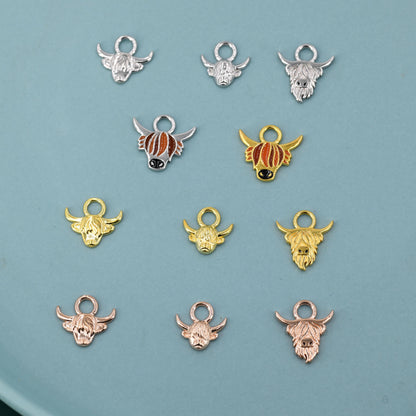 Highland Cow Charms for Huggie Hoops, Sold as a pair, Sterling Silver Charms for Earrings, Detachable, Silver or Gold, Interchangeable Charm