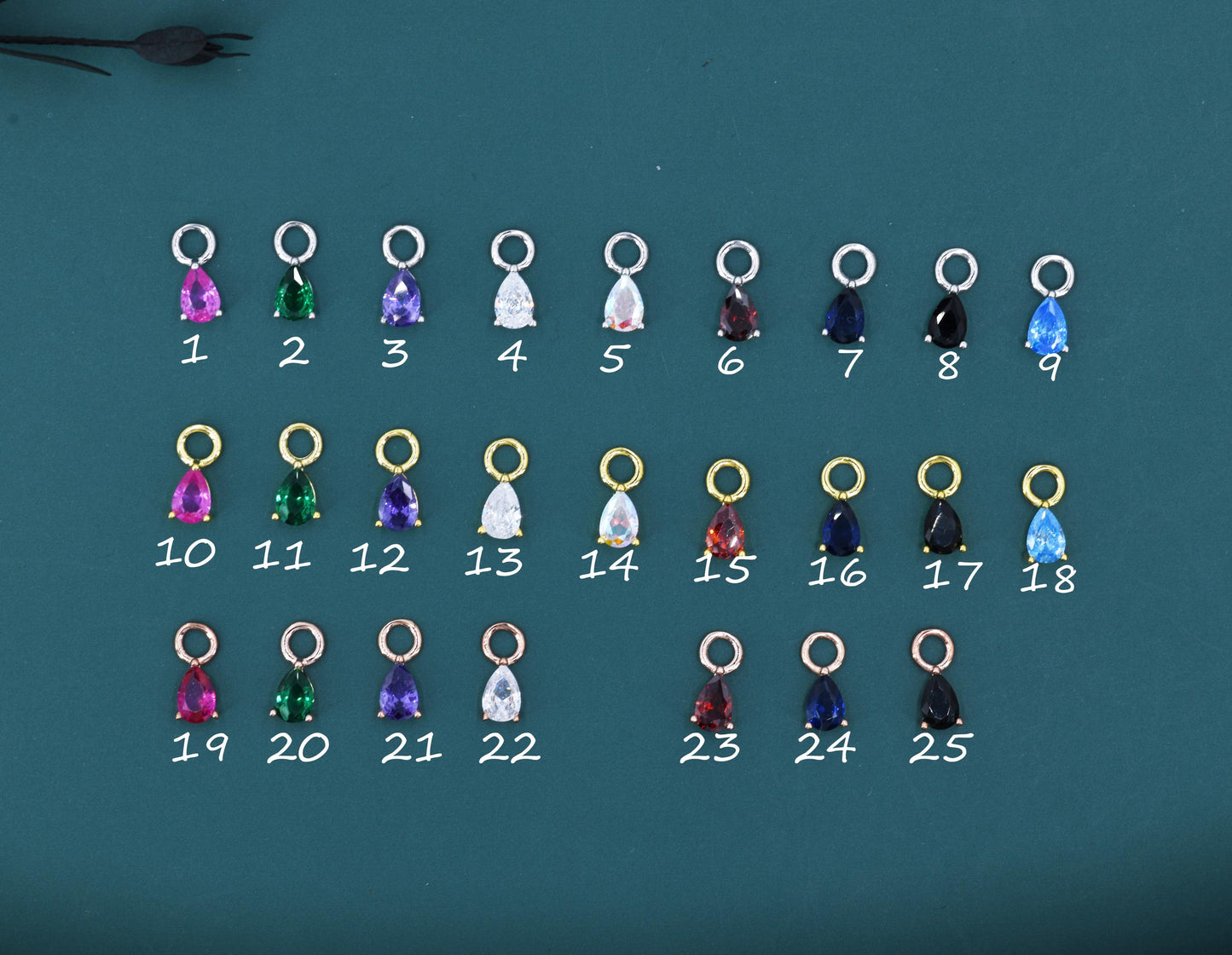 CZ Droplet Charms for Huggie Hoops, Sterling Silver, Gold, or Rose Gold, Pear Shaped, Detachable Earrings Charms