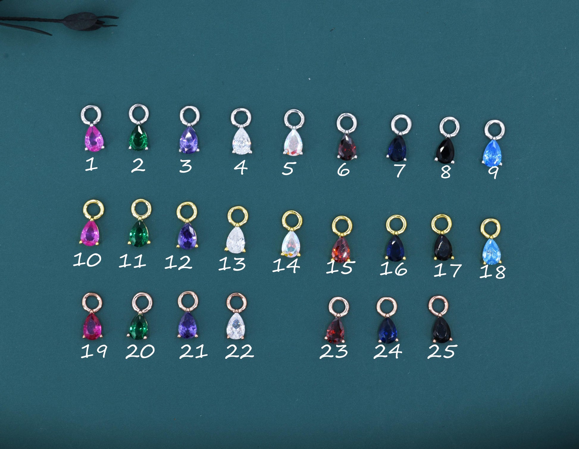 CZ Droplet Charms for Huggie Hoops, Sterling Silver, Gold, or Rose Gold, Pear Shaped, Detachable Earrings Charms