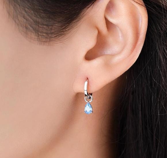 CZ Droplet Charms for Huggie Hoops, Sterling Silver, Gold, or Rose Gold, Pear Shaped, Detachable Earrings Charms