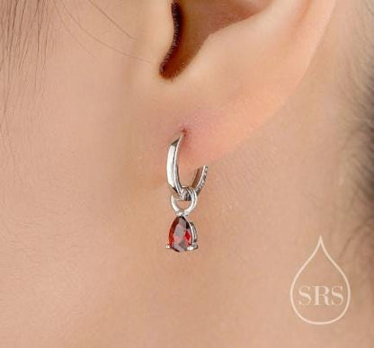 CZ Droplet Charms for Huggie Hoops, Sterling Silver, Gold, or Rose Gold, Pear Shaped, Detachable Earrings Charms