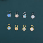 Opal Charms for Huggie Hoops, Sterling Silver Round Circle Opal Charms for Earrings, Detachable, Silver or Gold