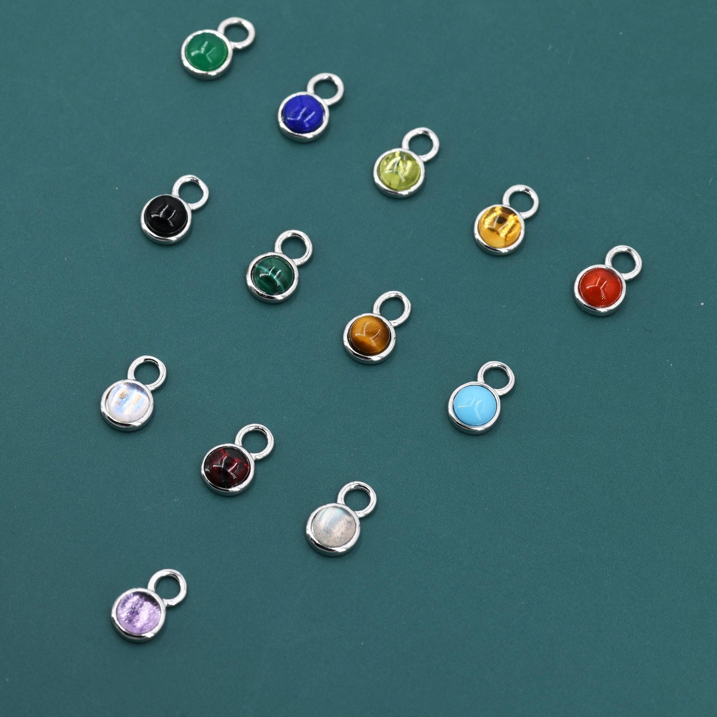 Natural & Synthetic Stone Charms for Huggie Hoops, Sterling Silver Round Detachable Charms, Various Gemstone Options