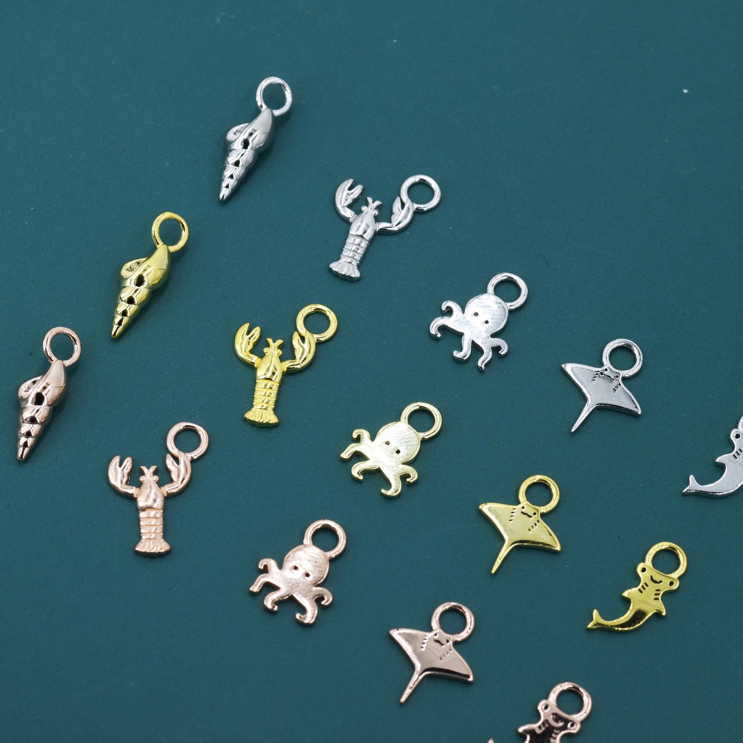Ocean Collection Charms for Huggie Hoops, Sold as a pair, Sterling Silver Charms for Earrings, Detachable, Silver or Gold or Rose Gold