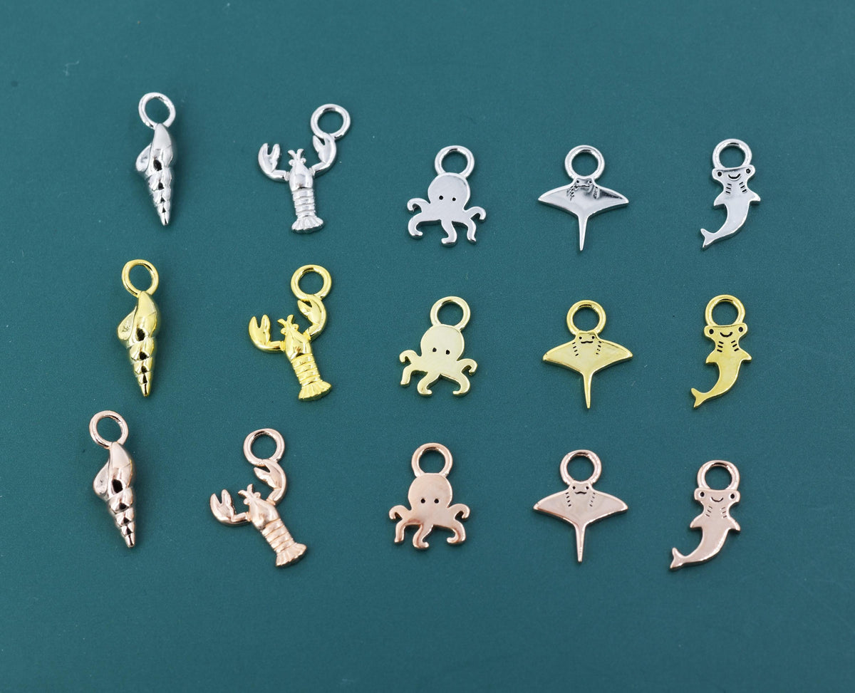 Ocean Collection Charms for Huggie Hoops, Sold as a pair, Sterling Silver Charms for Earrings, Detachable, Silver or Gold or Rose Gold