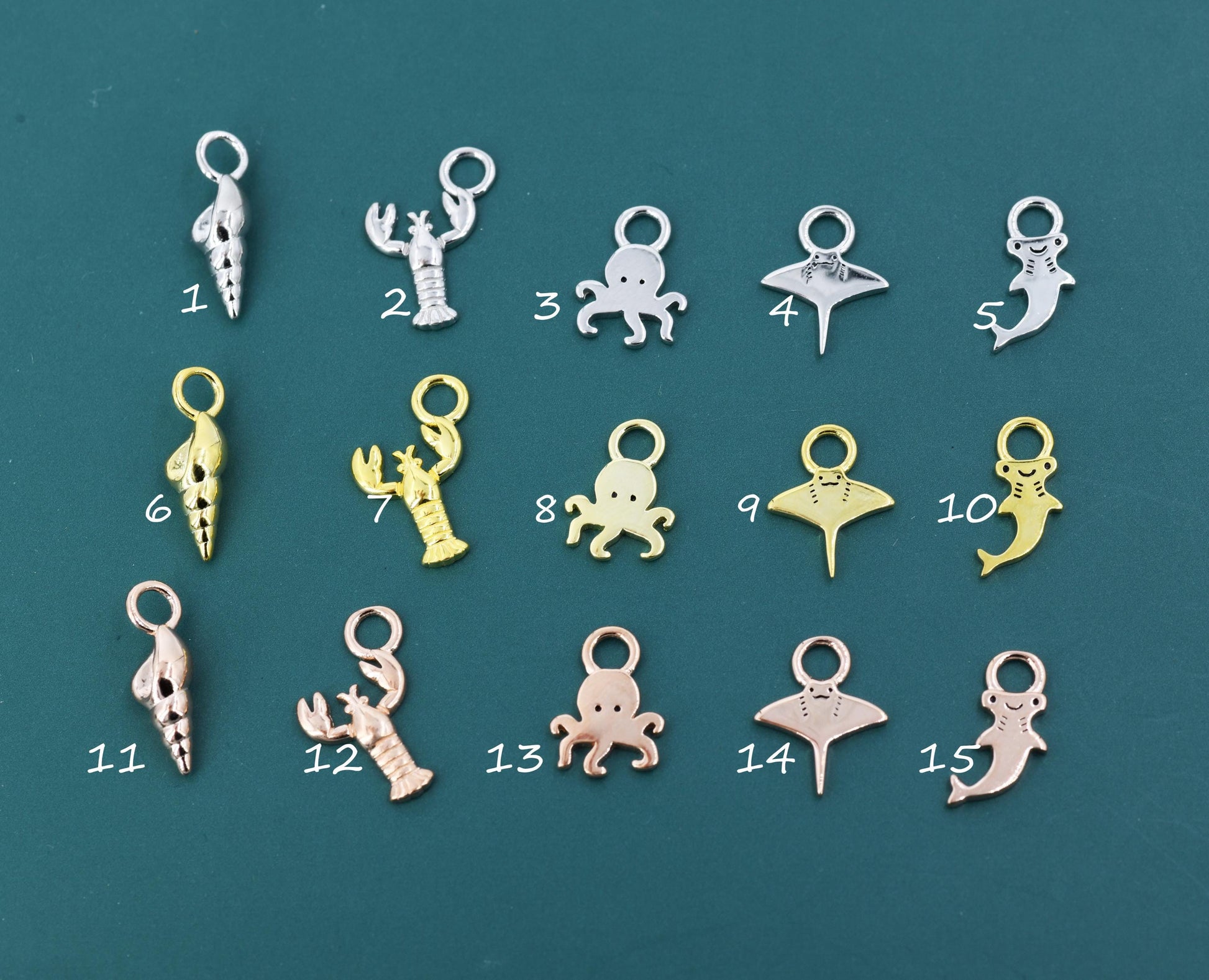 Ocean Collection Charms for Huggie Hoops, Sold as a pair, Sterling Silver Charms for Earrings, Detachable, Silver or Gold or Rose Gold