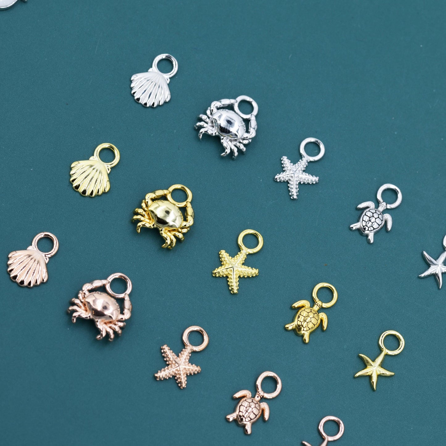 Ocean Theme Charms for Huggie Hoops, Sold as a pair, Sterling Silver Charms for Earrings, Detachable, Silver or Gold or Rose Gold