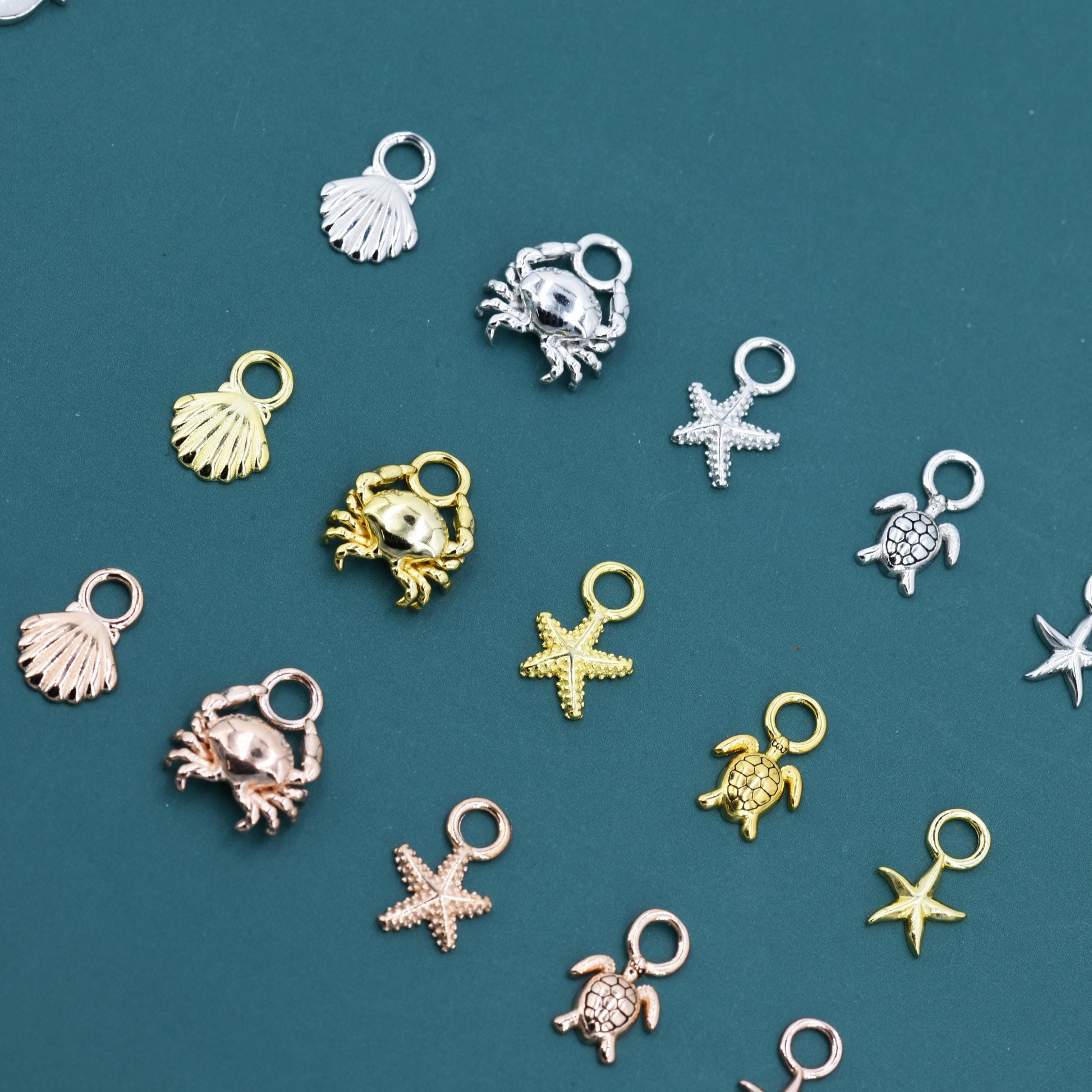 Ocean Theme Charms for Huggie Hoops, Sold as a pair, Sterling Silver Charms for Earrings, Detachable, Silver or Gold or Rose Gold