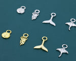 Ocean Theme Charms for Huggie Hoops in Sterling Silver, Sold as a pair, Charms for Earrings, Detachable, Silver or Gold or Rose Gold
