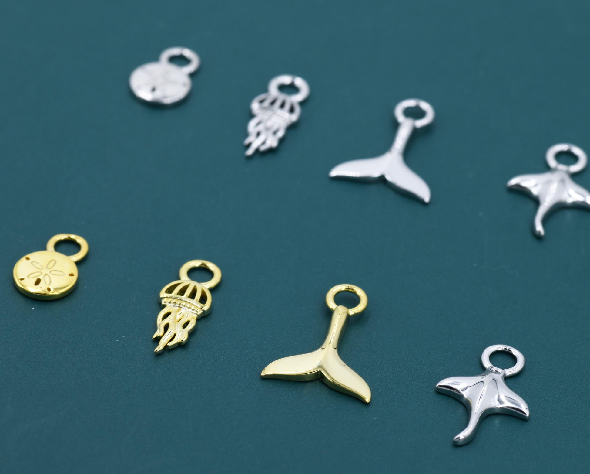 Ocean Theme Charms for Huggie Hoops in Sterling Silver, Sold as a pair, Charms for Earrings, Detachable, Silver or Gold or Rose Gold