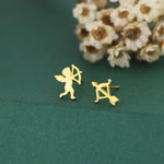 Sterling Silver Cupid and Bow & Arrow Stud Earrings – Mismatched Love and Valentine’s Jewellery - Asymmetric Angel Earrings