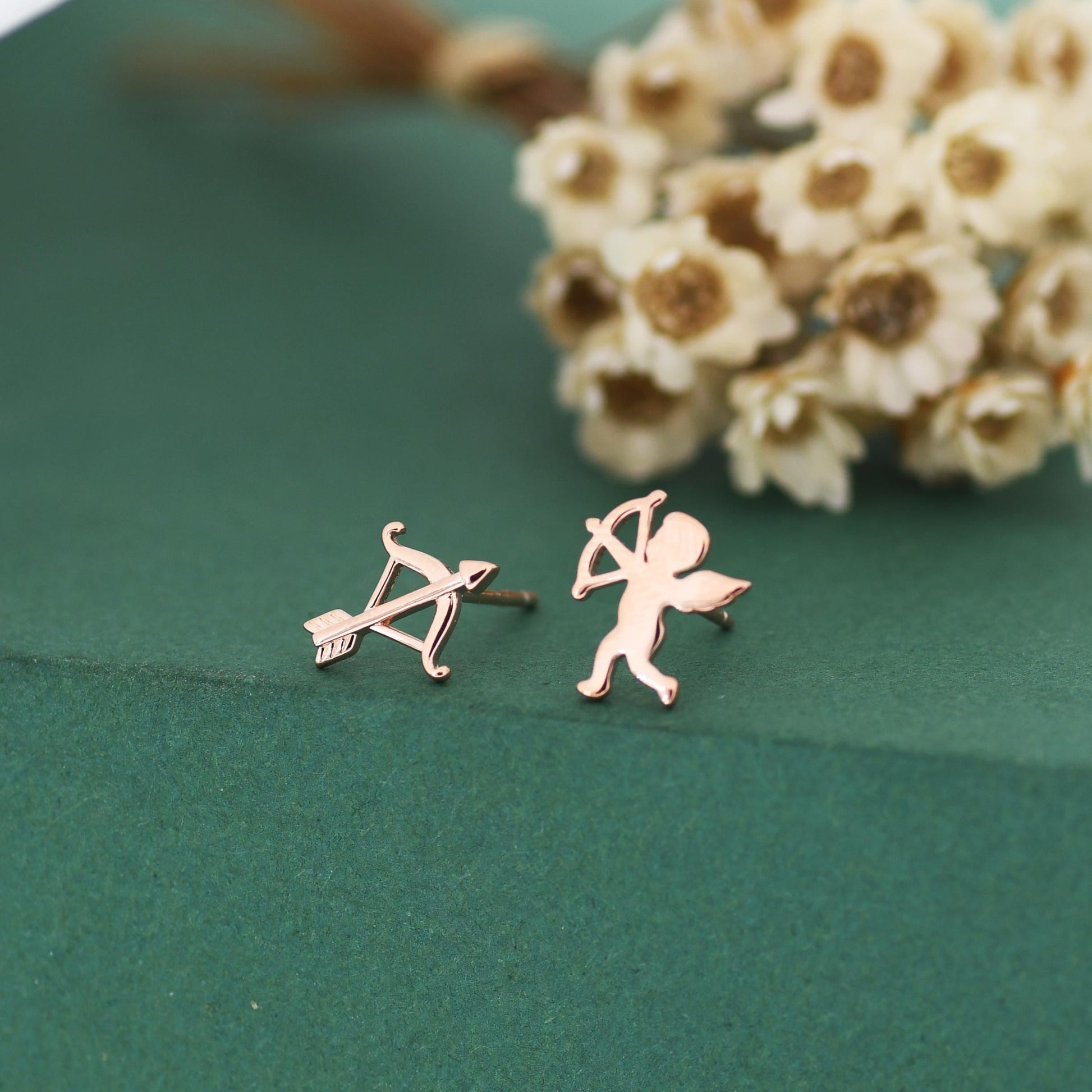 Sterling Silver Cupid and Bow & Arrow Stud Earrings – Mismatched Love and Valentine’s Jewellery - Asymmetric Angel Earrings