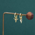 Sterling Silver Mismatched Bull Skull and Bird Skull Hoop Earrings – Gothic Western Statement Jewellery, Asymmetric Animal Skull Earrings