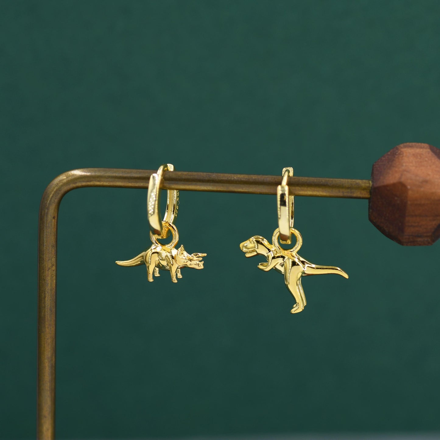 Sterling Silver Mismatched T-Rex and Triceratops Hoop Earrings – Dinosaur Jewellery for Prehistoric Lovers, with Detachable Charms